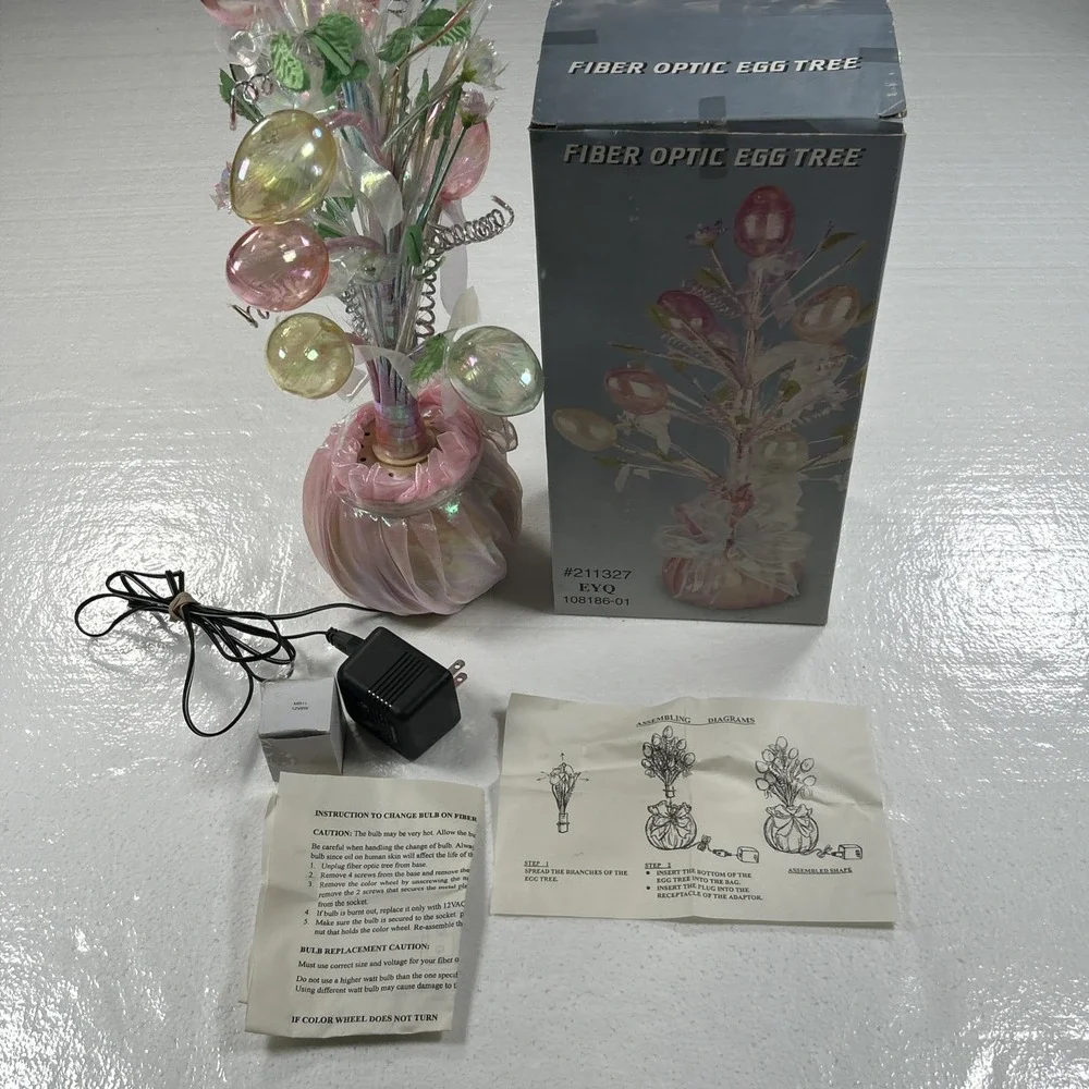 Fiber Optic Egg Tree Lighted Pastel Easter Decoration Tested Works Vintage